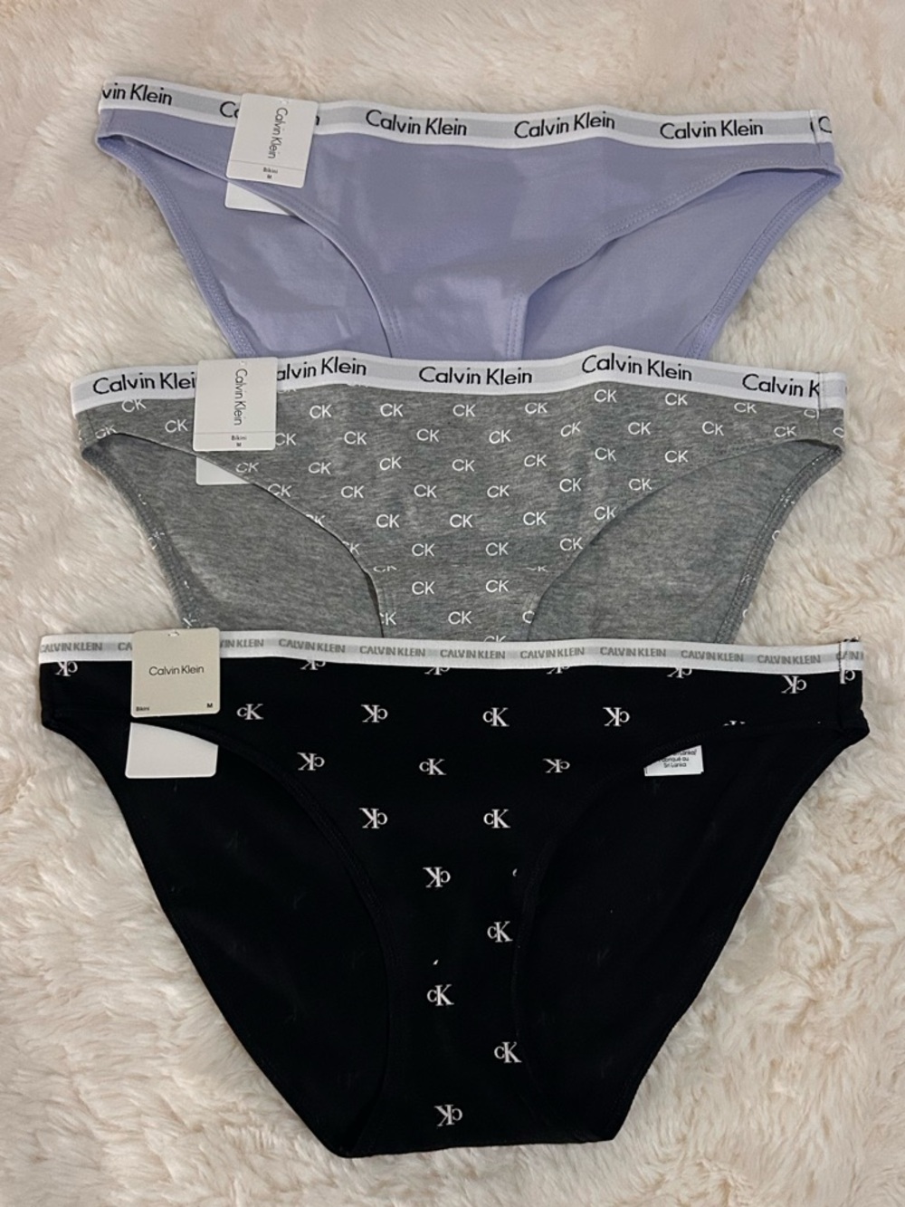 Calvin Klein 3-Pack Bikini Panties-Lavender, Gray, Black M